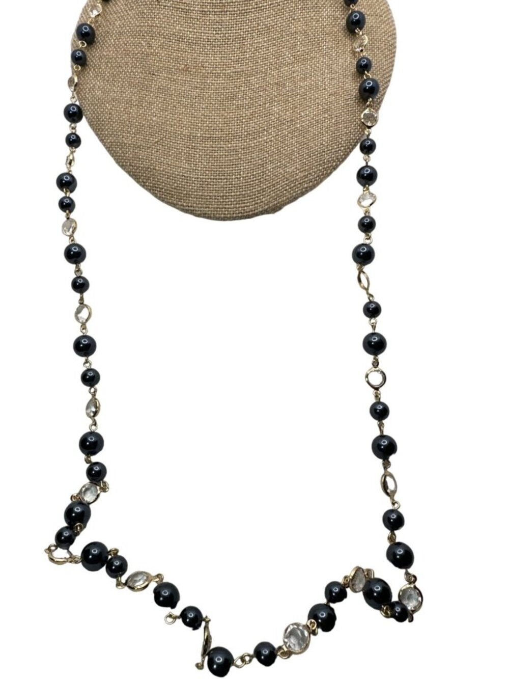 Timeless Y2k Black Pearl Strand Necklace Extra Long Simulated Polished Classic - Picture 2 of 6